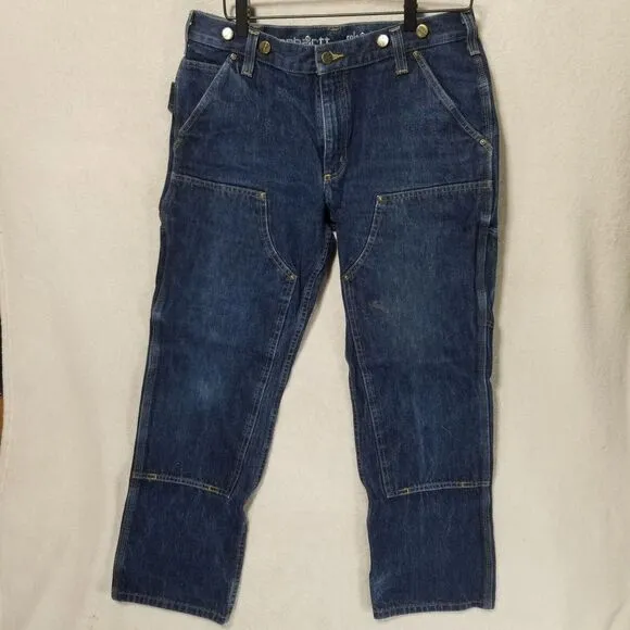 Carhartt Double Knee Denim Relax Stretch‎ Jeans 34x32 Made In Mexico 103890 L10