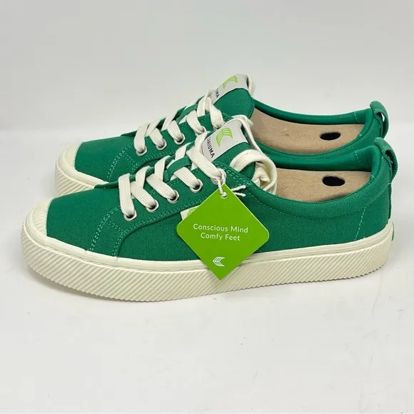 Cariuma OCA Low Shoes Womens 13 Mens 11.5 Green Canvas Lace Up Sneakers Un…