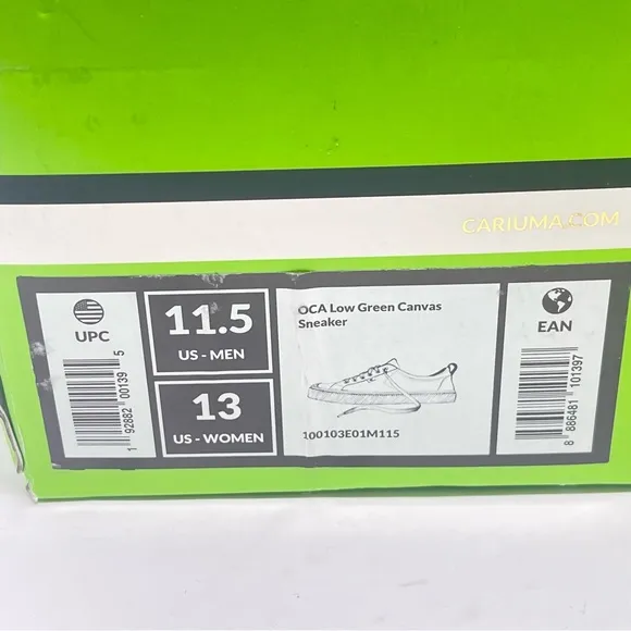Cariuma OCA Low Shoes Womens 13 Mens 11.5 Green Canvas Lace Up Sneakers Un…
