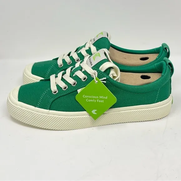 Cariuma OCA Low Shoes Womens 13 Mens 11.5 Green Canvas Lace Up Sneakers Un…