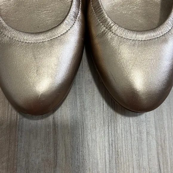 Casadei Rose Bronze Gold Bamboo Rounded Block Heels Shoes Size 8.5