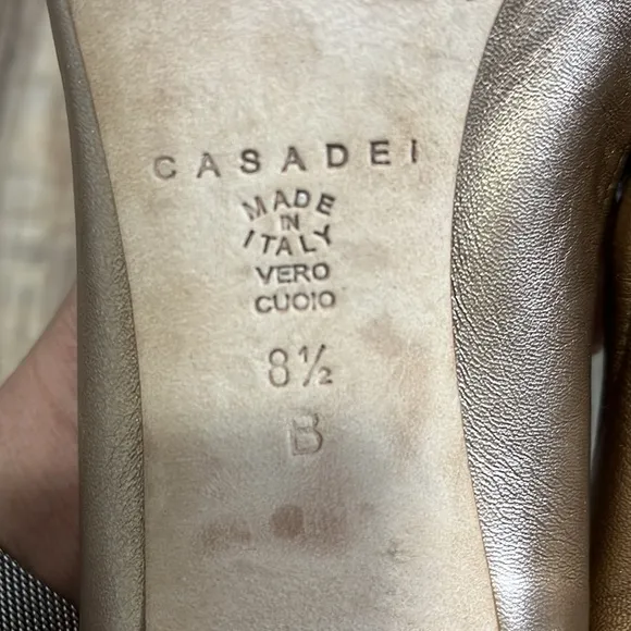 Casadei Rose Bronze Gold Bamboo Rounded Block Heels Shoes Size 8.5
