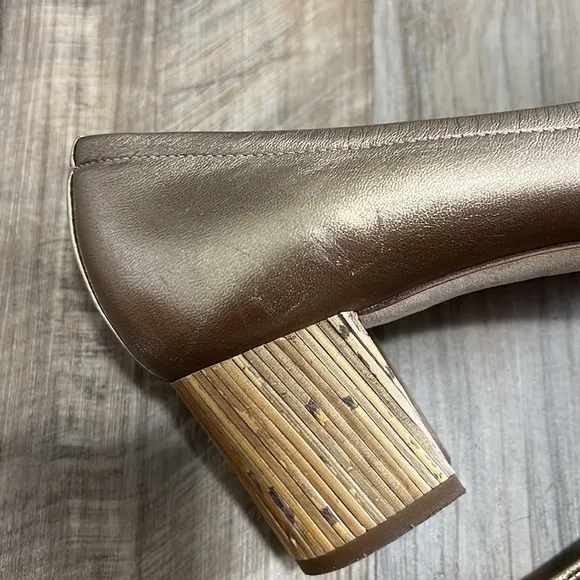 Casadei Rose Bronze Gold Bamboo Rounded Block Heels Shoes Size 8.5