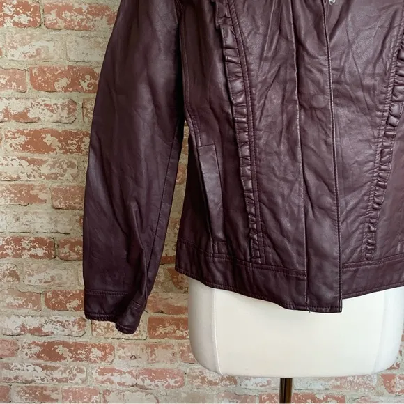 CASLON Jacket Brown Faux Leather Size Large Ruffle