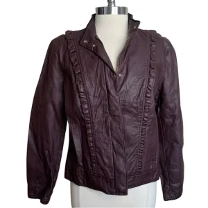CASLON Jacket Brown Faux Leather Size Large Ruffle