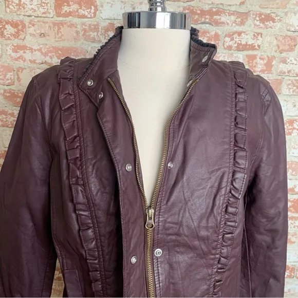 CASLON Jacket Brown Faux Leather Size Large Ruffle