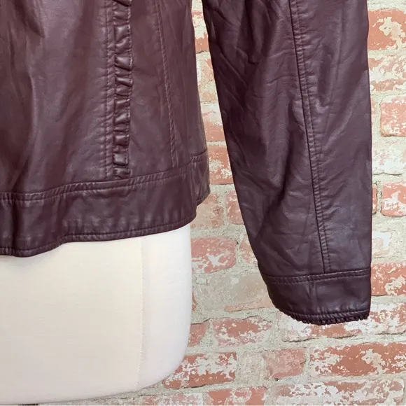 CASLON Jacket Brown Faux Leather Size Large Ruffle
