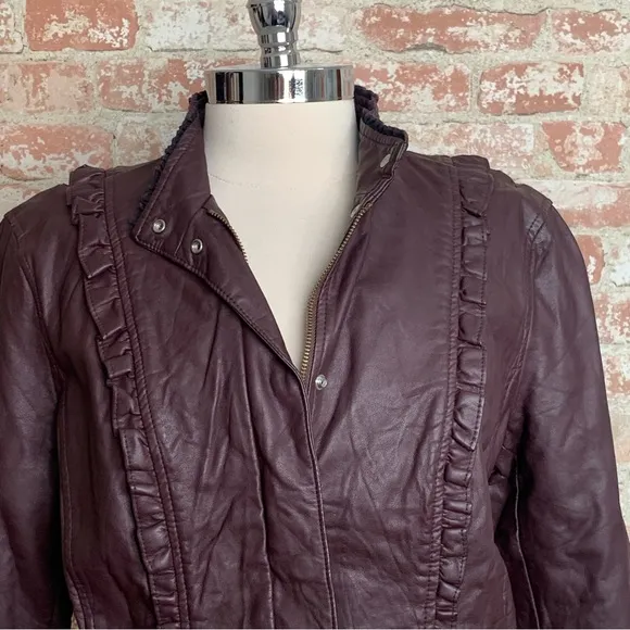 CASLON Jacket Brown Faux Leather Size Large Ruffle