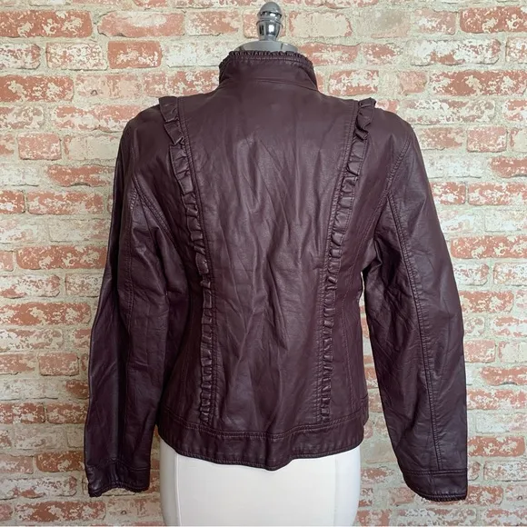CASLON Jacket Brown Faux Leather Size Large Ruffle
