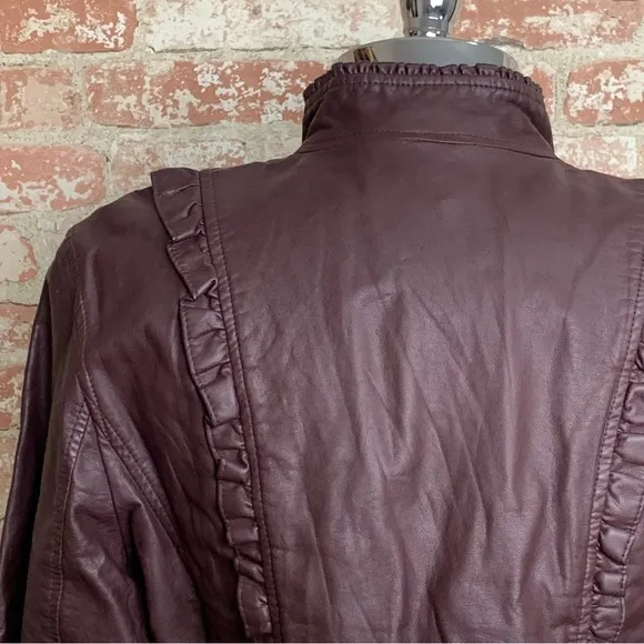 CASLON Jacket Brown Faux Leather Size Large Ruffle
