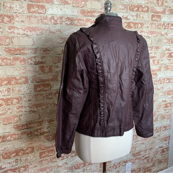 CASLON Jacket Brown Faux Leather Size Large Ruffle