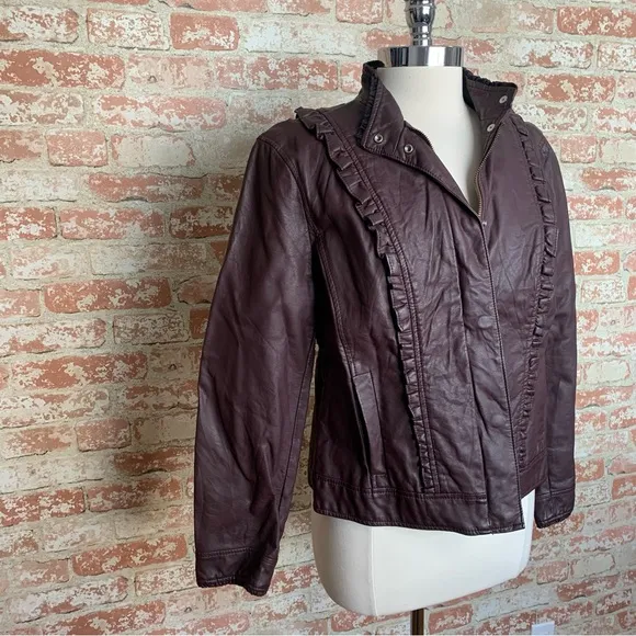 CASLON Jacket Brown Faux Leather Size Large Ruffle