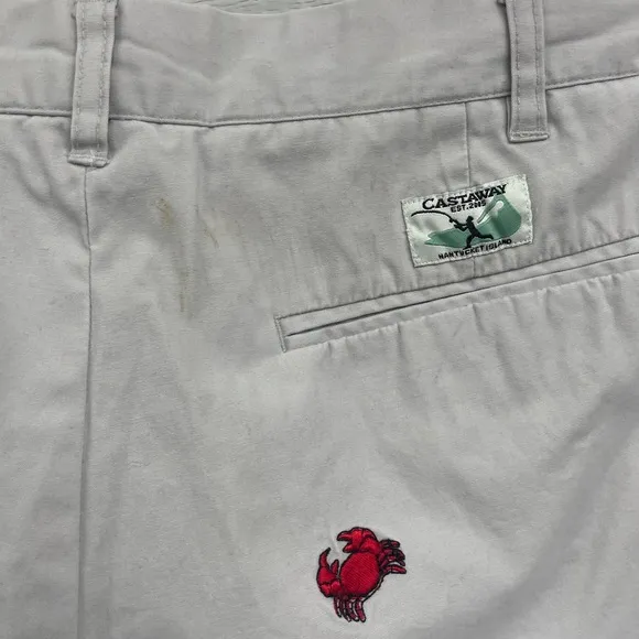 Castaway Crab Embroidered Khaki Cotton Belt Loops Side Pockets Shorts size 40