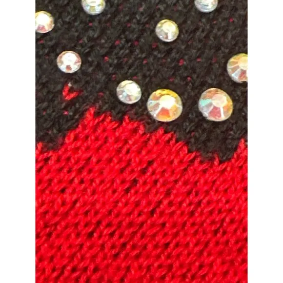 CCC Spring Pullover Stretch Loose Red Black Floral Sweater Dress Rhinestones LGE