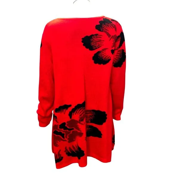 CCC Spring Pullover Stretch Loose Red Black Floral Sweater Dress Rhinestones LGE