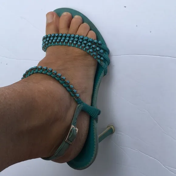 Cesare Paciotti turquoise suede leather jeweled