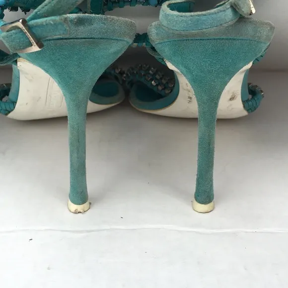 Cesare Paciotti turquoise suede leather jeweled