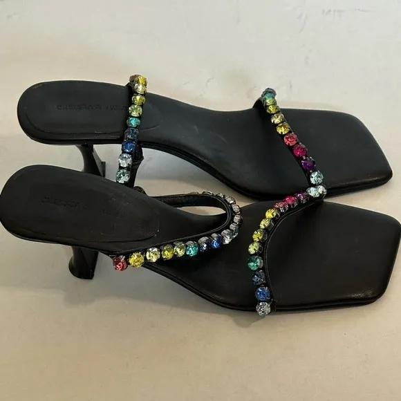 Chelsea &amp; Violet Womens Jipse Black Mule Sandals Shoes 9.5