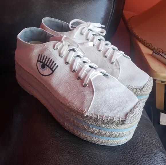 CHIARA FERRAGNI Spain platform espadrille creeper canvas Shoes size 9.5
