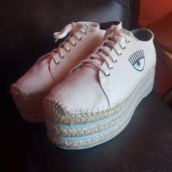 CHIARA FERRAGNI Spain platform espadrille creeper canvas Shoes size 9.5