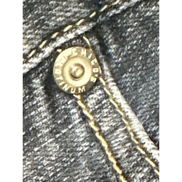 Chicos Platinum Denim Quartz M2 Mid Rise Bootcut Jeans Blue Embroidered Back Poc