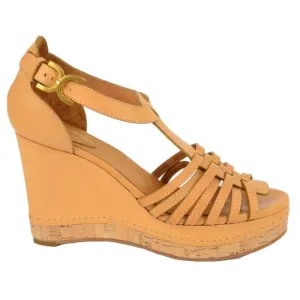 CHLOE SHOES LEATHER WEDGE PLATFORM SANDALS LIGHT COGNAC sz 41 / US 9