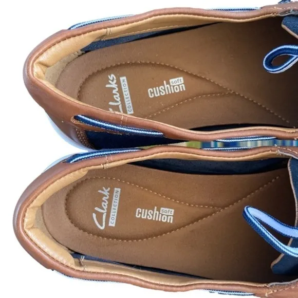 CLARKS Arbor Opal Q Boat Shoes Soft Cushion Navy Blue/brown, Women’s Size 10
