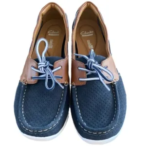 CLARKS Arbor Opal Q Boat Shoes Soft Cushion Navy Blue/brown, Women’s Size 10