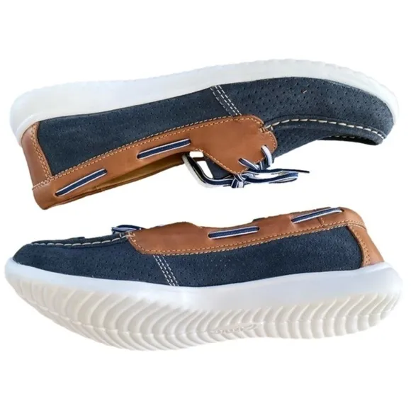 CLARKS Arbor Opal Q Boat Shoes Soft Cushion Navy Blue/brown, Women’s Size 10