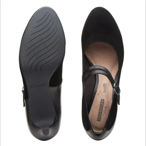 Clarks Black Mary Jane Heels Size 7 Collection by Clarks Soft Cushion Shoes