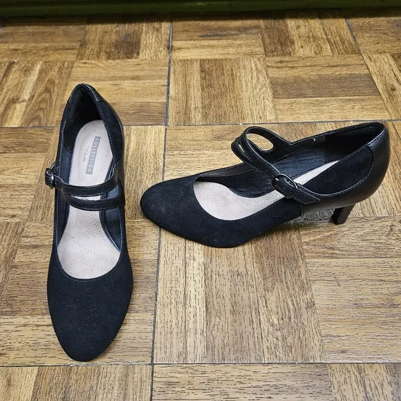 Clarks Black Mary Jane Heels Size 7 Collection by Clarks Soft Cushion Shoes