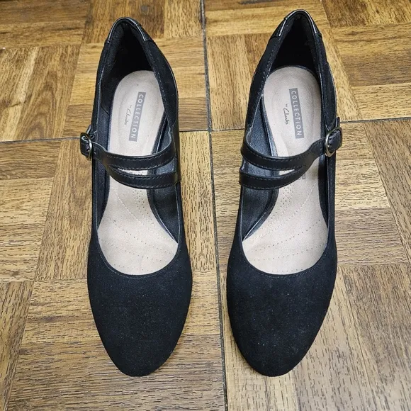 Clarks Black Mary Jane Heels Size 7 Collection by Clarks Soft Cushion Shoes