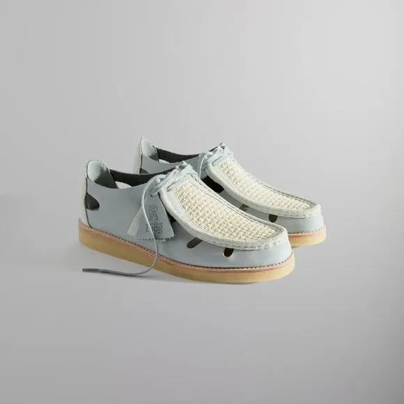 Clarks Fieg Sky Blue Suede Basketweave Closed Fisherman Sandal Loafer Coastal