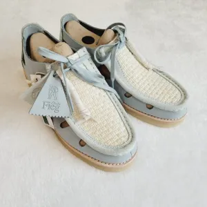 Clarks Fieg Sky Blue Suede Basketweave Closed Fisherman Sandal Loafer Sz 6.5 - 7