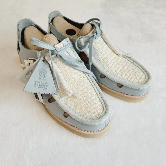 Clarks Fieg Sky Blue Suede Basketweave Closed Fisherman Sandal Loafer Sz 6.5 - 7