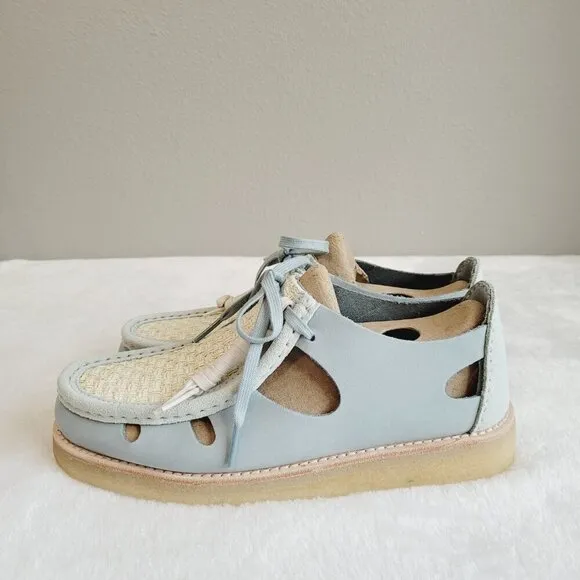 Clarks Fieg Sky Blue Suede Basketweave Closed Fisherman Sandal Loafer Sz 6.5 - 7