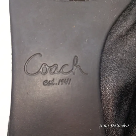 COACH &quot;C&quot; Logo Canvas/Leather Ballet Flat Shoes Buckle/Strap Design Black 8.5