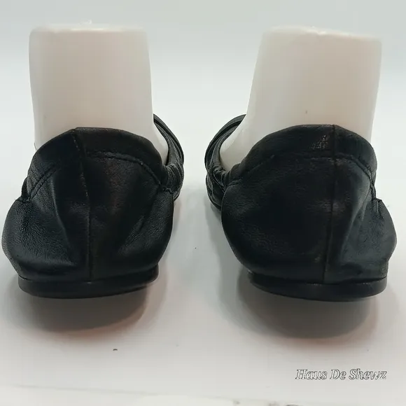 COACH &quot;C&quot; Logo Canvas/Leather Ballet Flat Shoes Buckle/Strap Design Black 8.5
