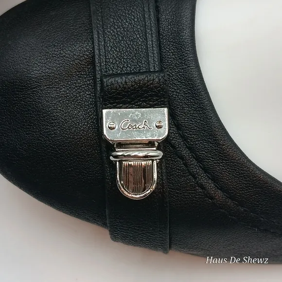 COACH &quot;C&quot; Logo Canvas/Leather Ballet Flat Shoes Buckle/Strap Design Black 8.5