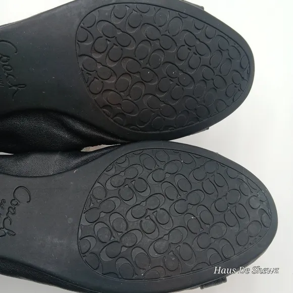 COACH &quot;C&quot; Logo Canvas/Leather Ballet Flat Shoes Buckle/Strap Design Black 8.5