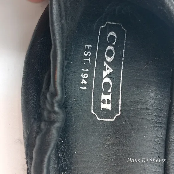 COACH &quot;C&quot; Logo Canvas/Leather Ballet Flat Shoes Buckle/Strap Design Black 8.5