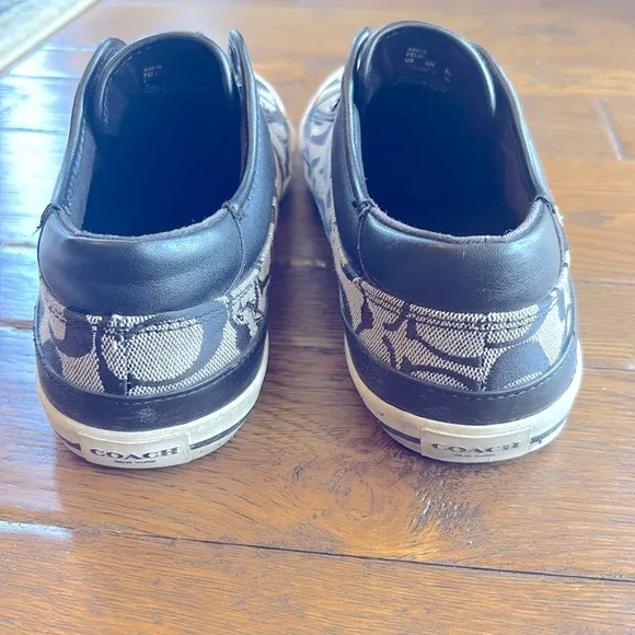 COACH Felix Laceless A5010 Jacquard Black White Logo Sneakers Shoes