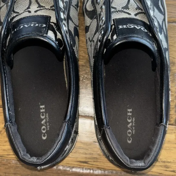 COACH Felix Laceless A5010 Jacquard Black White Logo Sneakers Shoes