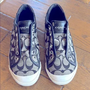 COACH Felix Laceless A5010 Jacquard Black White Logo Sneakers Shoes