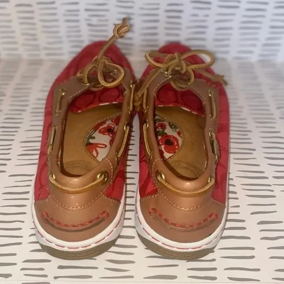 COACH “Richelle” Top Siders Boat Shoes Red Logo Embossed size 7.5