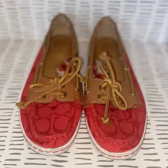 COACH “Richelle” Top Siders Boat Shoes Red Logo Embossed size 7.5