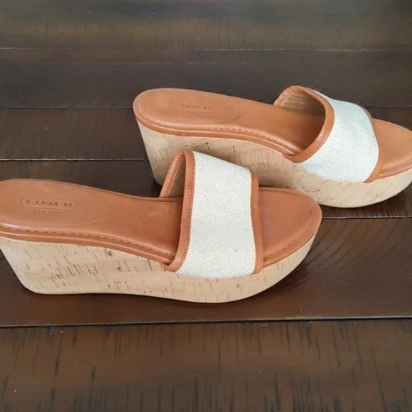 COACH Women's JAZMIN Tan and Cream Wedge Sandals 8.5 New And Unworn NWOT