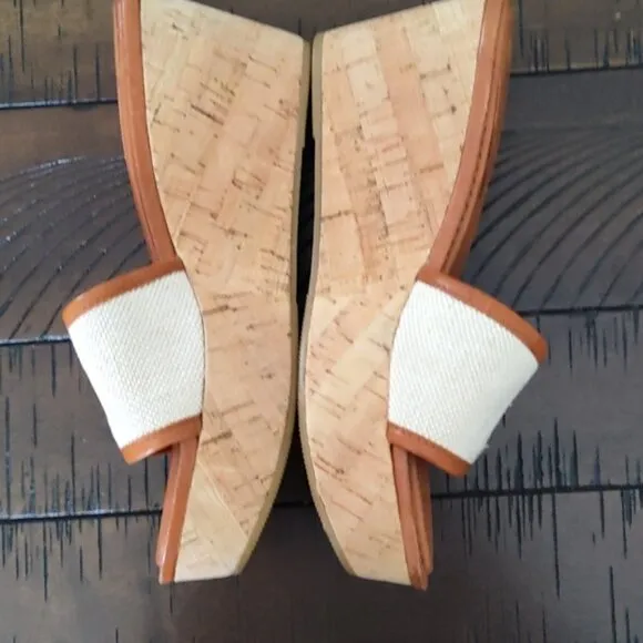 COACH Women's JAZMIN Tan and Cream Wedge Sandals 8.5 New And Unworn NWOT