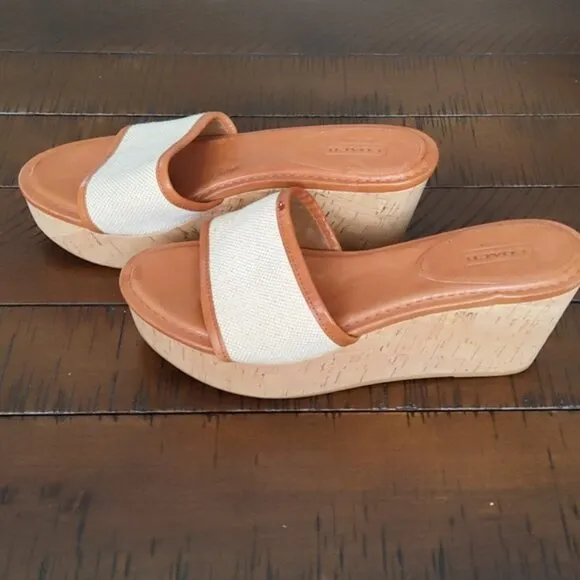 COACH Women's JAZMIN Tan and Cream Wedge Sandals 8.5 New And Unworn NWOT