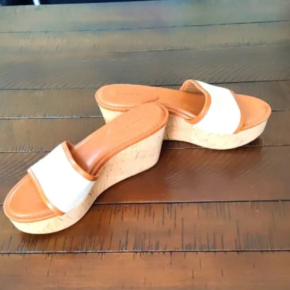 COACH Women's JAZMIN Tan and Cream Wedge Sandals 8.5 New And Unworn NWOT